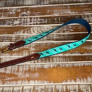 Simply Southern Aqua and Brown Dog Pattern Belt Size 32